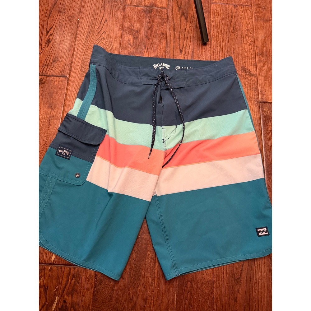 Billabong Recycler 73 Pro Board Shorts Mens 30‎ Striped Blue Teal Orange Swim